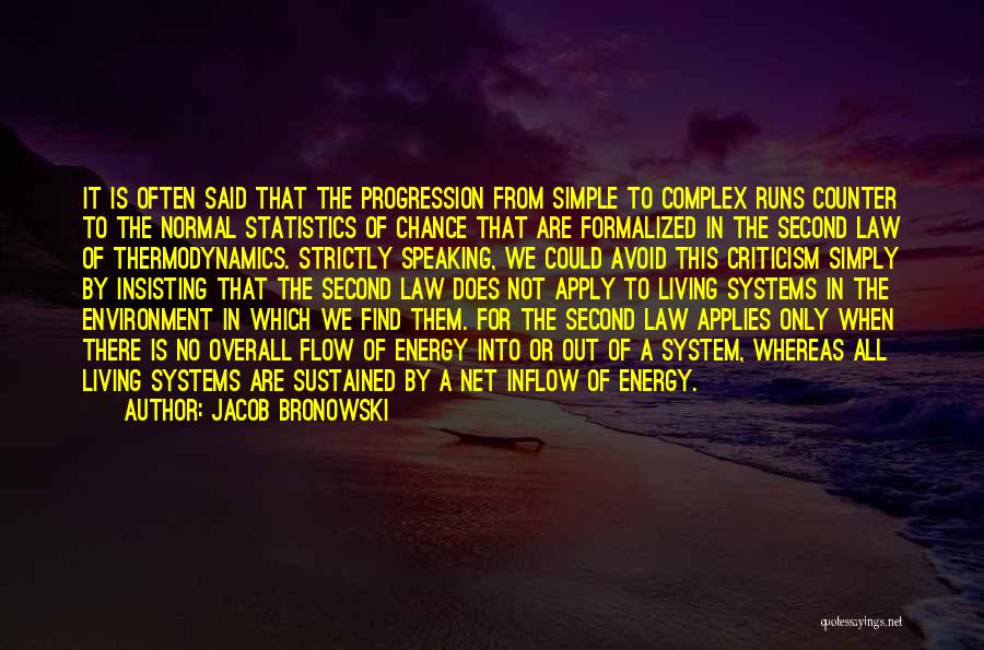 Jacob Bronowski Quotes: It Is Often Said That The Progression From Simple To Complex Runs Counter To The Normal Statistics Of Chance That