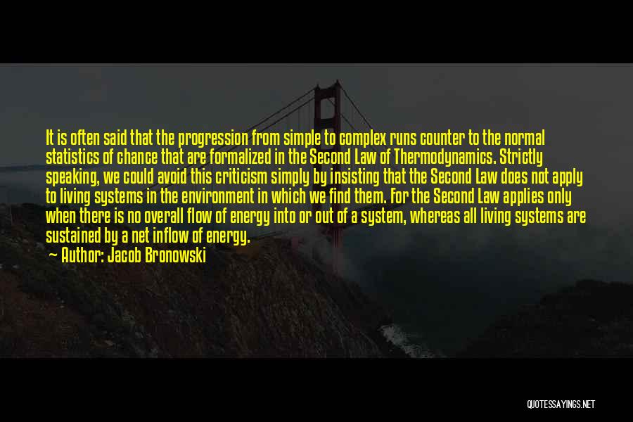Jacob Bronowski Quotes: It Is Often Said That The Progression From Simple To Complex Runs Counter To The Normal Statistics Of Chance That