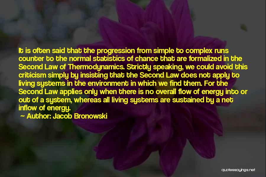 Jacob Bronowski Quotes: It Is Often Said That The Progression From Simple To Complex Runs Counter To The Normal Statistics Of Chance That