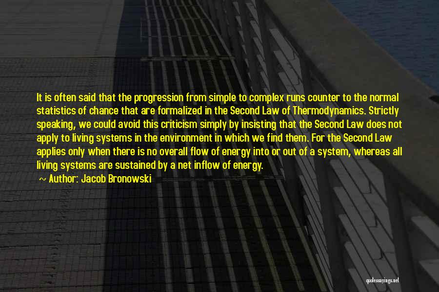 Jacob Bronowski Quotes: It Is Often Said That The Progression From Simple To Complex Runs Counter To The Normal Statistics Of Chance That