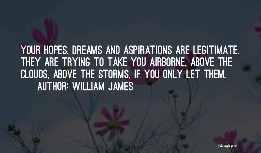 William James Quotes: Your Hopes, Dreams And Aspirations Are Legitimate. They Are Trying To Take You Airborne, Above The Clouds, Above The Storms,