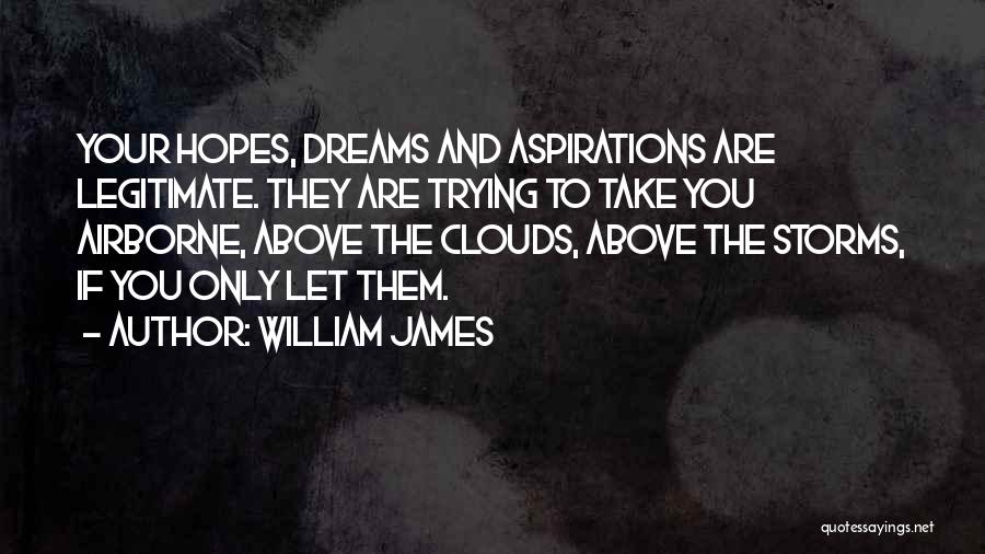 William James Quotes: Your Hopes, Dreams And Aspirations Are Legitimate. They Are Trying To Take You Airborne, Above The Clouds, Above The Storms,