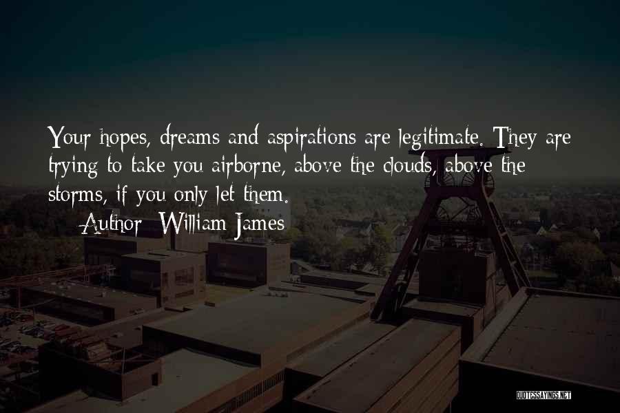 William James Quotes: Your Hopes, Dreams And Aspirations Are Legitimate. They Are Trying To Take You Airborne, Above The Clouds, Above The Storms,