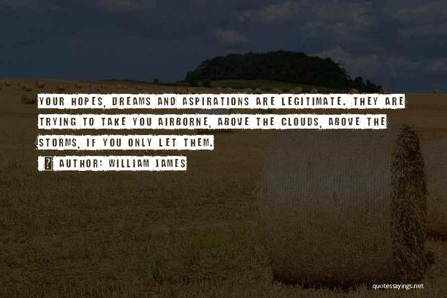 William James Quotes: Your Hopes, Dreams And Aspirations Are Legitimate. They Are Trying To Take You Airborne, Above The Clouds, Above The Storms,