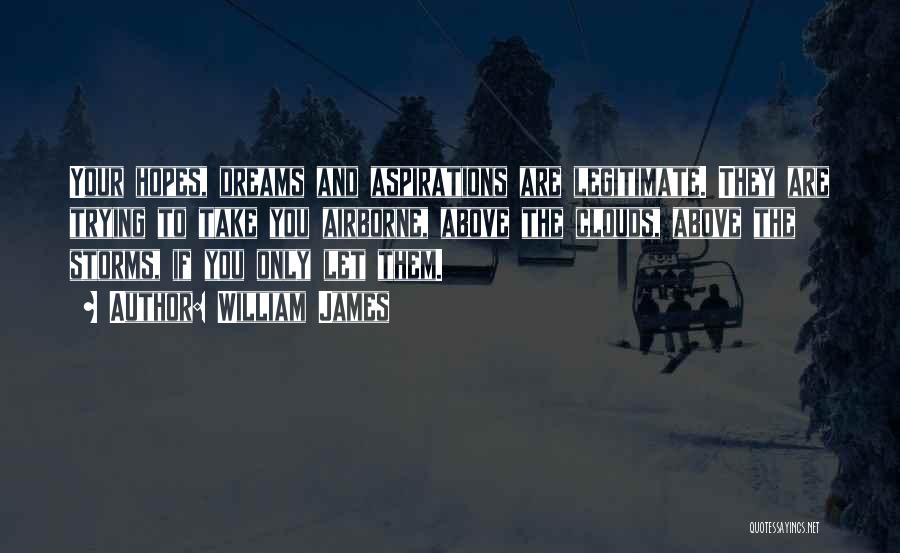 William James Quotes: Your Hopes, Dreams And Aspirations Are Legitimate. They Are Trying To Take You Airborne, Above The Clouds, Above The Storms,