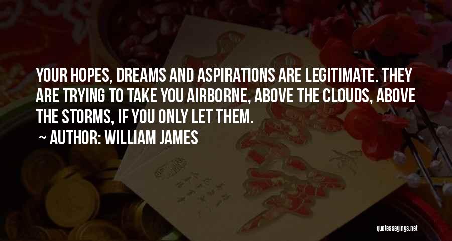 William James Quotes: Your Hopes, Dreams And Aspirations Are Legitimate. They Are Trying To Take You Airborne, Above The Clouds, Above The Storms,