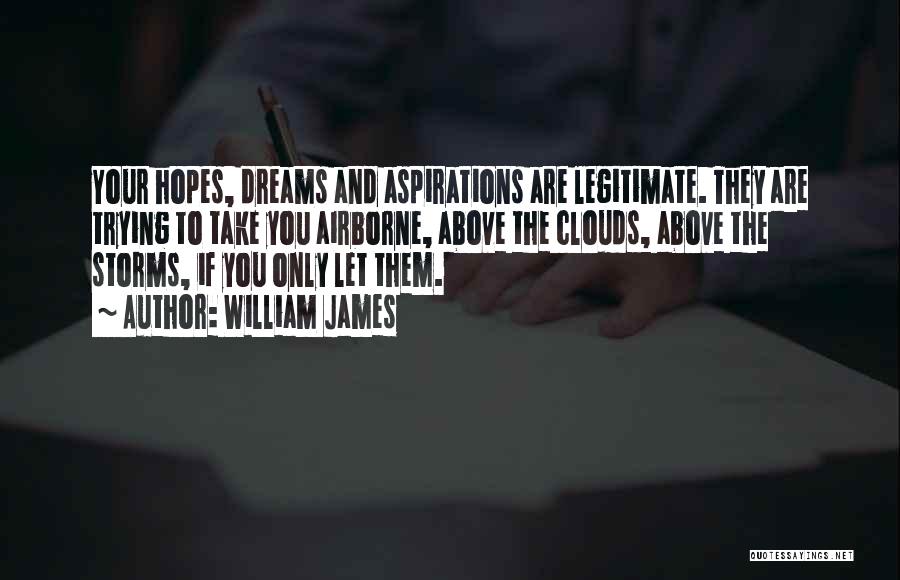 William James Quotes: Your Hopes, Dreams And Aspirations Are Legitimate. They Are Trying To Take You Airborne, Above The Clouds, Above The Storms,