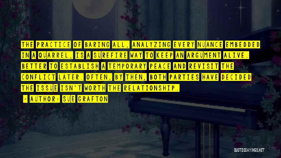 Sue Grafton Quotes: The Practice Of Baring All, Analyzing Every Nuance Embedded In A Quarrel, Is A Surefire Way To Keep An Argument