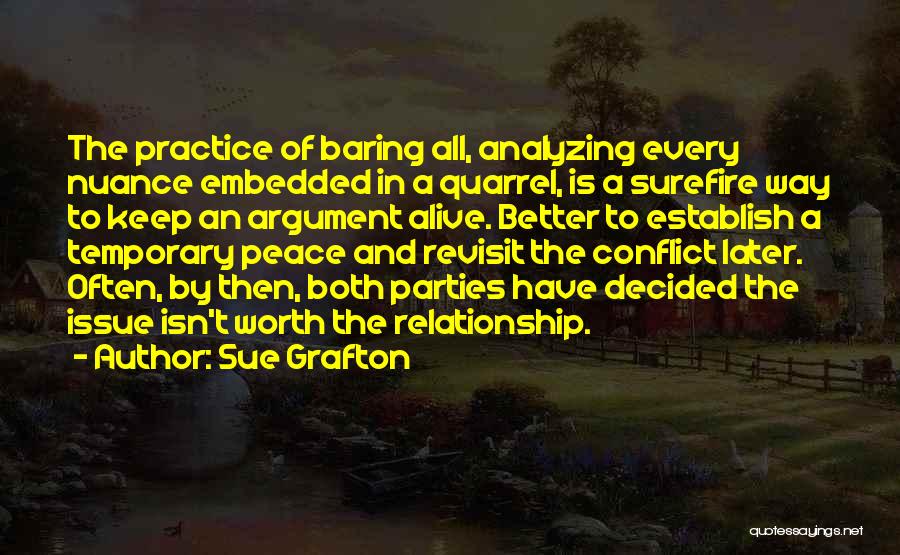 Sue Grafton Quotes: The Practice Of Baring All, Analyzing Every Nuance Embedded In A Quarrel, Is A Surefire Way To Keep An Argument