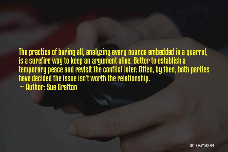 Sue Grafton Quotes: The Practice Of Baring All, Analyzing Every Nuance Embedded In A Quarrel, Is A Surefire Way To Keep An Argument