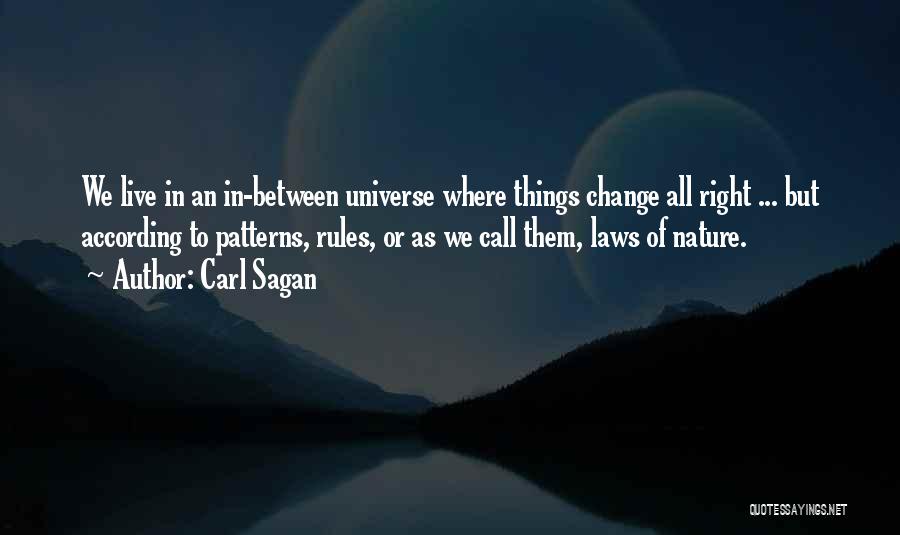 Carl Sagan Quotes: We Live In An In-between Universe Where Things Change All Right ... But According To Patterns, Rules, Or As We