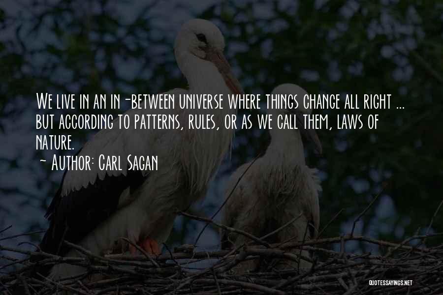 Carl Sagan Quotes: We Live In An In-between Universe Where Things Change All Right ... But According To Patterns, Rules, Or As We