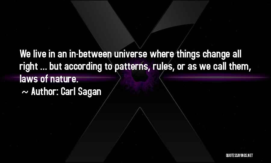 Carl Sagan Quotes: We Live In An In-between Universe Where Things Change All Right ... But According To Patterns, Rules, Or As We