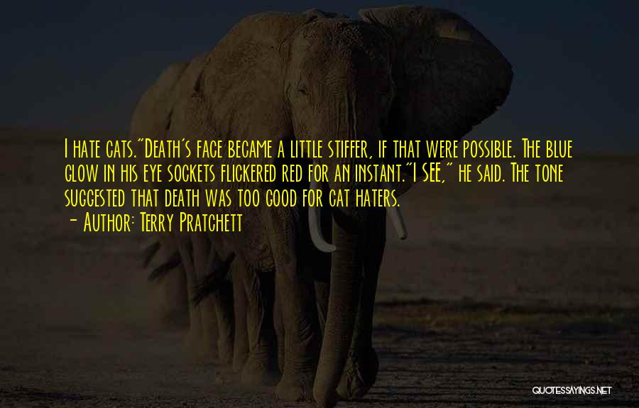 Terry Pratchett Quotes: I Hate Cats.death's Face Became A Little Stiffer, If That Were Possible. The Blue Glow In His Eye Sockets Flickered