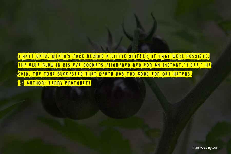 Terry Pratchett Quotes: I Hate Cats.death's Face Became A Little Stiffer, If That Were Possible. The Blue Glow In His Eye Sockets Flickered