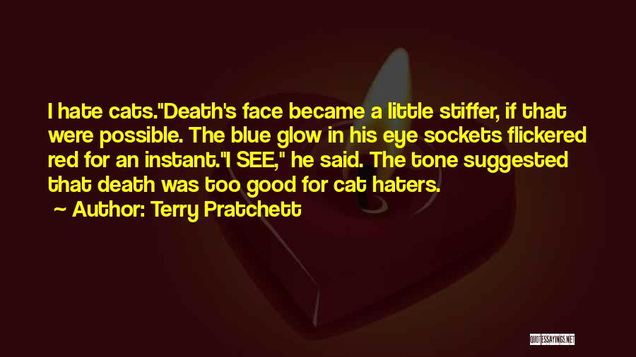 Terry Pratchett Quotes: I Hate Cats.death's Face Became A Little Stiffer, If That Were Possible. The Blue Glow In His Eye Sockets Flickered