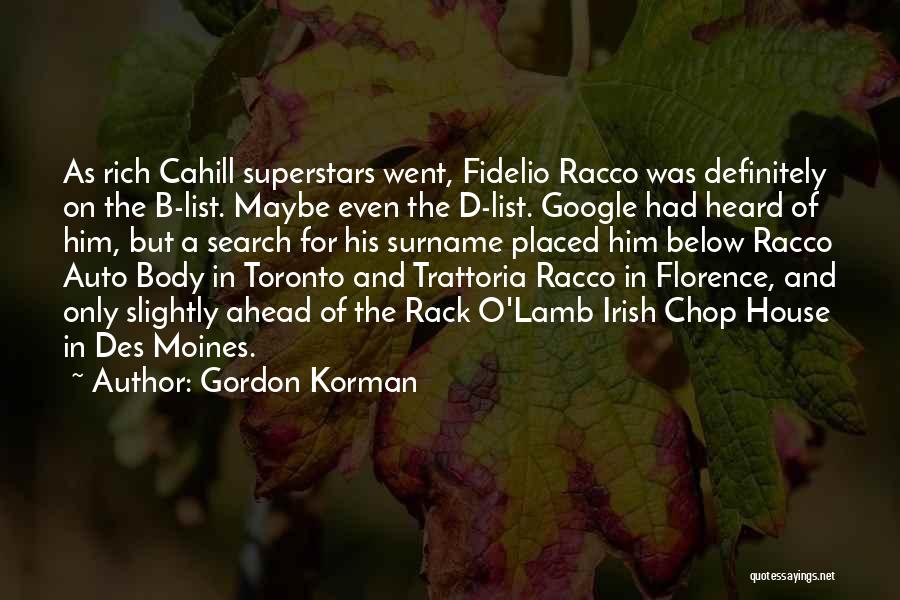 Gordon Korman Quotes: As Rich Cahill Superstars Went, Fidelio Racco Was Definitely On The B-list. Maybe Even The D-list. Google Had Heard Of