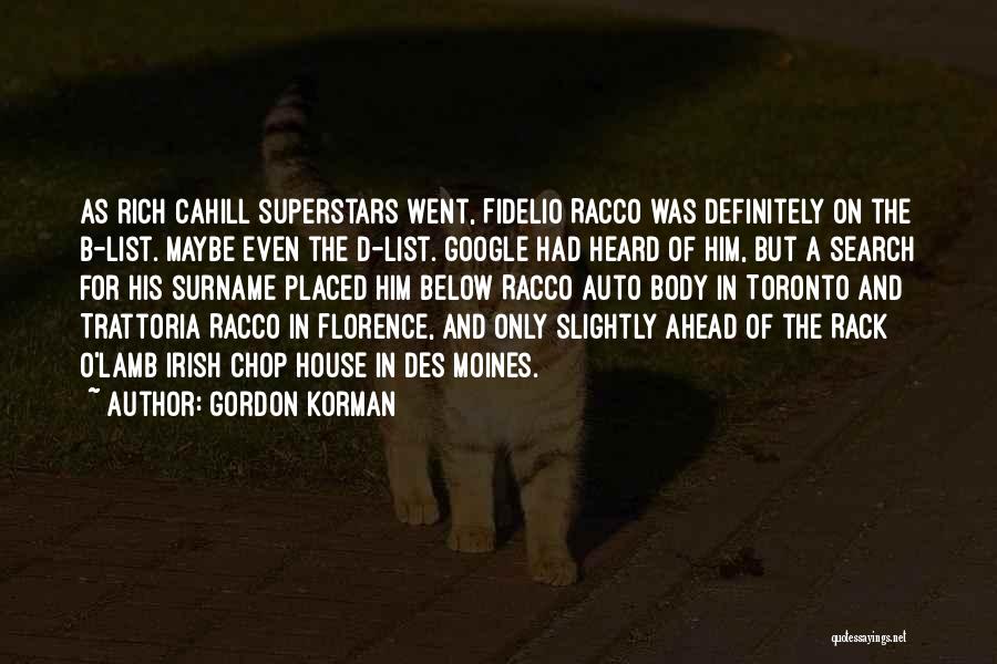 Gordon Korman Quotes: As Rich Cahill Superstars Went, Fidelio Racco Was Definitely On The B-list. Maybe Even The D-list. Google Had Heard Of
