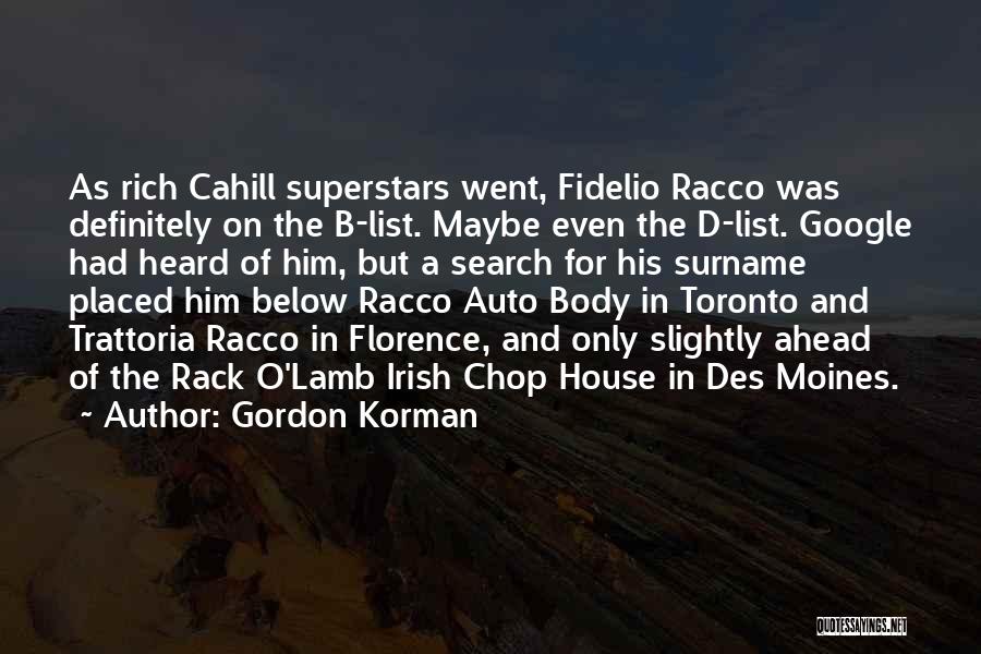 Gordon Korman Quotes: As Rich Cahill Superstars Went, Fidelio Racco Was Definitely On The B-list. Maybe Even The D-list. Google Had Heard Of