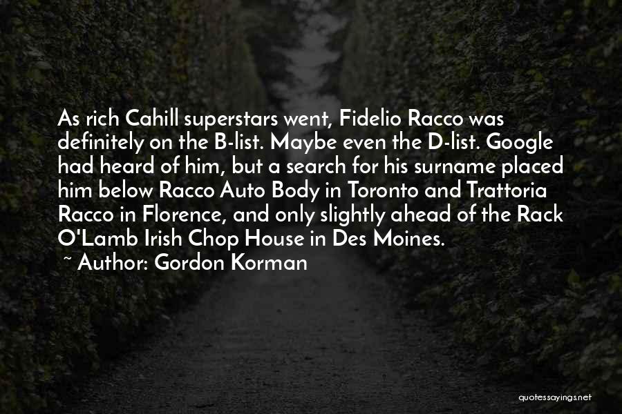 Gordon Korman Quotes: As Rich Cahill Superstars Went, Fidelio Racco Was Definitely On The B-list. Maybe Even The D-list. Google Had Heard Of