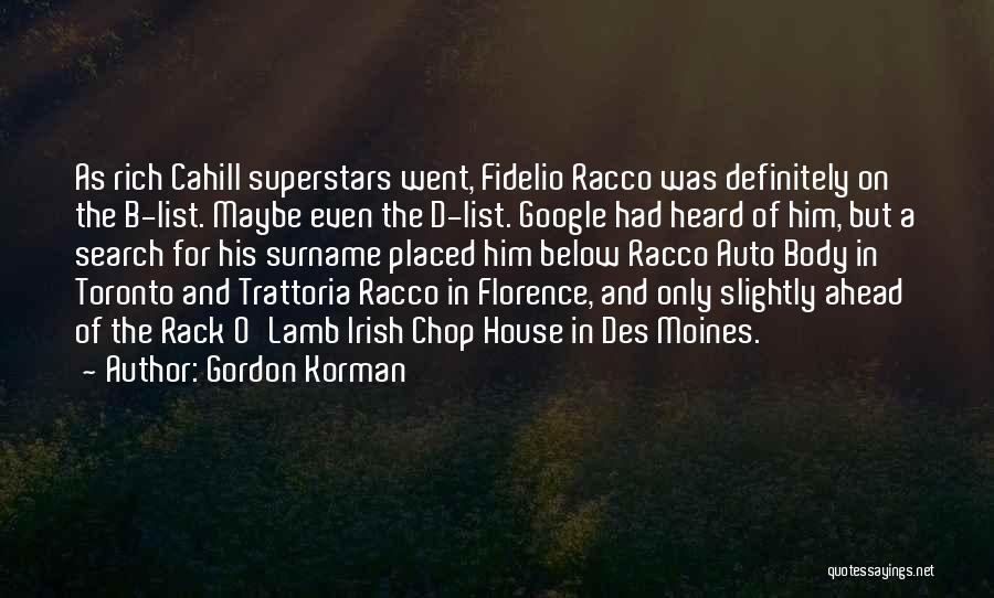 Gordon Korman Quotes: As Rich Cahill Superstars Went, Fidelio Racco Was Definitely On The B-list. Maybe Even The D-list. Google Had Heard Of