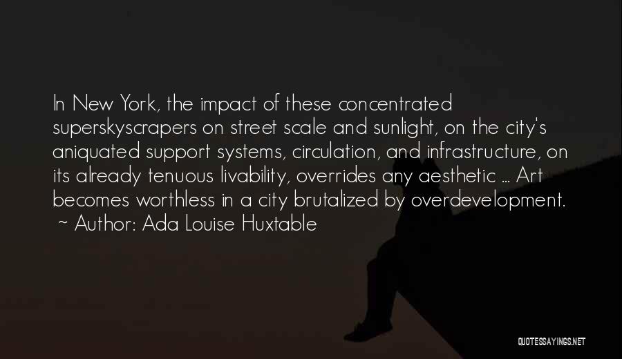 Ada Louise Huxtable Quotes: In New York, The Impact Of These Concentrated Superskyscrapers On Street Scale And Sunlight, On The City's Aniquated Support Systems,