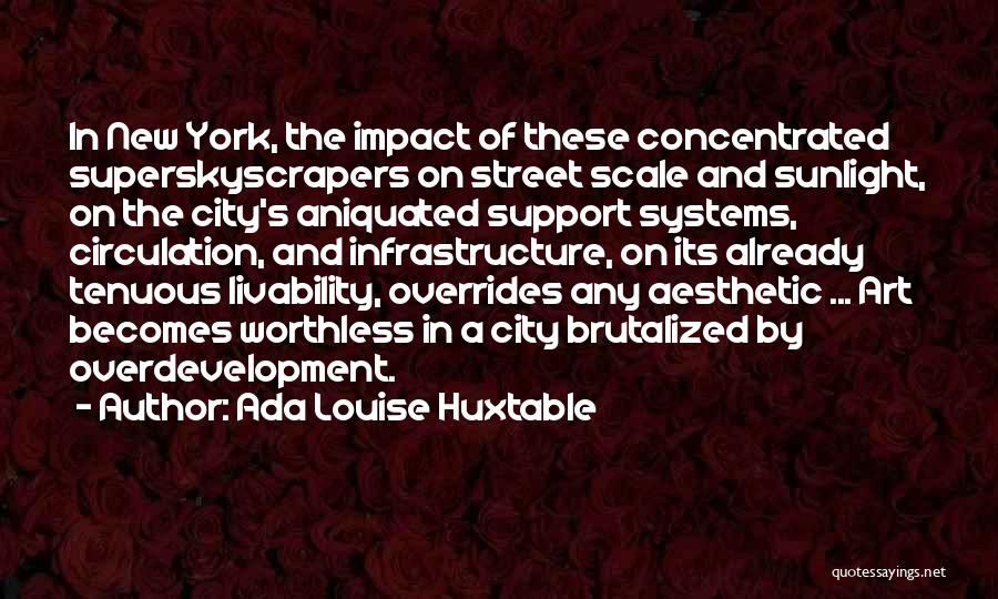 Ada Louise Huxtable Quotes: In New York, The Impact Of These Concentrated Superskyscrapers On Street Scale And Sunlight, On The City's Aniquated Support Systems,