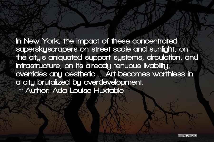 Ada Louise Huxtable Quotes: In New York, The Impact Of These Concentrated Superskyscrapers On Street Scale And Sunlight, On The City's Aniquated Support Systems,