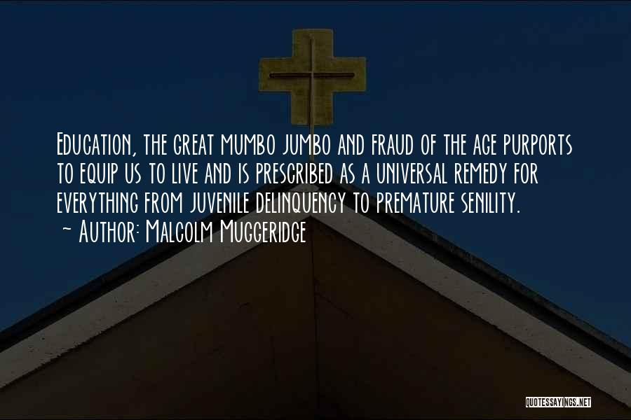 Malcolm Muggeridge Quotes: Education, The Great Mumbo Jumbo And Fraud Of The Age Purports To Equip Us To Live And Is Prescribed As