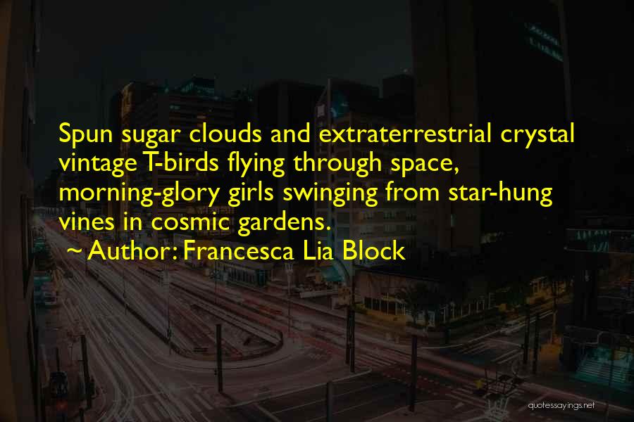 Francesca Lia Block Quotes: Spun Sugar Clouds And Extraterrestrial Crystal Vintage T-birds Flying Through Space, Morning-glory Girls Swinging From Star-hung Vines In Cosmic Gardens.