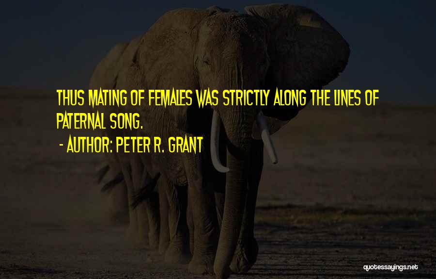 Peter R. Grant Quotes: Thus Mating Of Females Was Strictly Along The Lines Of Paternal Song.