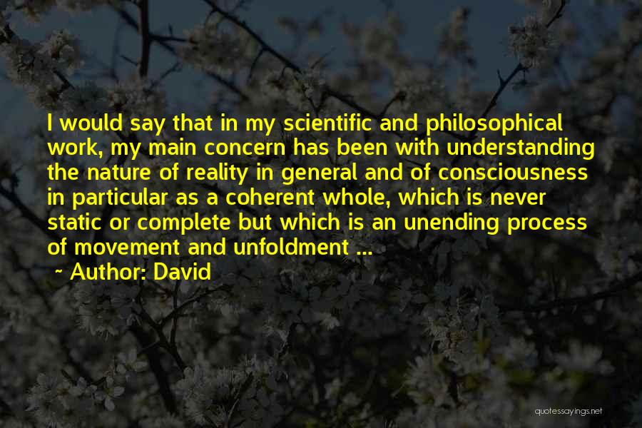 David Quotes: I Would Say That In My Scientific And Philosophical Work, My Main Concern Has Been With Understanding The Nature Of