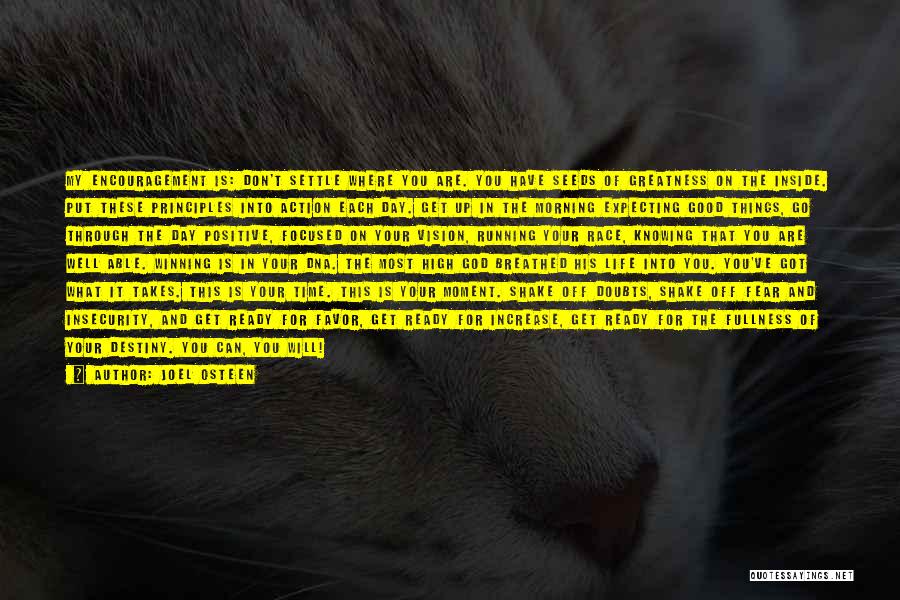 Joel Osteen Quotes: My Encouragement Is: Don't Settle Where You Are. You Have Seeds Of Greatness On The Inside. Put These Principles Into