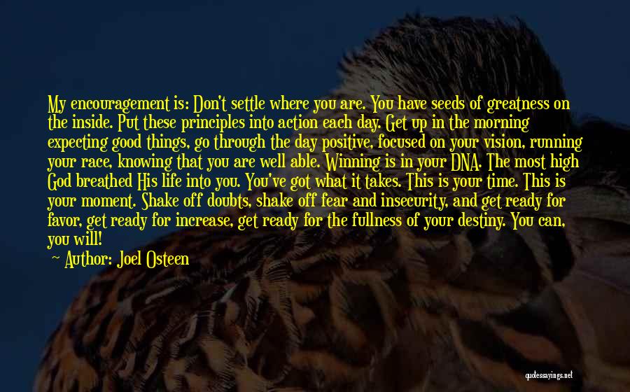 Joel Osteen Quotes: My Encouragement Is: Don't Settle Where You Are. You Have Seeds Of Greatness On The Inside. Put These Principles Into