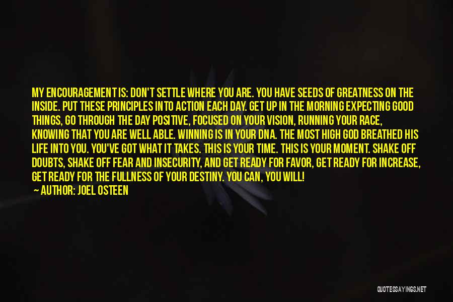 Joel Osteen Quotes: My Encouragement Is: Don't Settle Where You Are. You Have Seeds Of Greatness On The Inside. Put These Principles Into