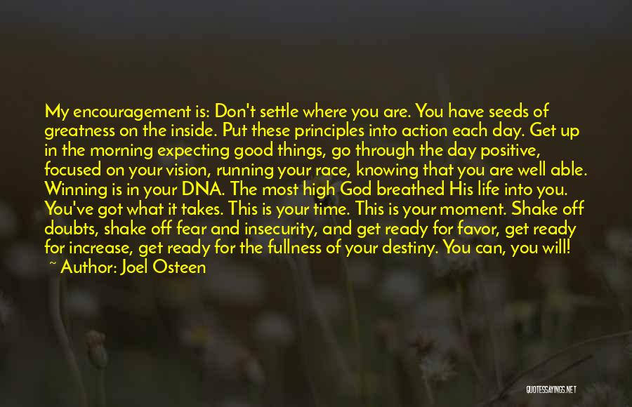 Joel Osteen Quotes: My Encouragement Is: Don't Settle Where You Are. You Have Seeds Of Greatness On The Inside. Put These Principles Into