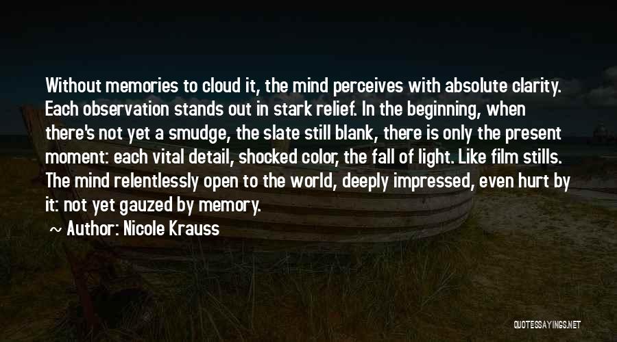 Nicole Krauss Quotes: Without Memories To Cloud It, The Mind Perceives With Absolute Clarity. Each Observation Stands Out In Stark Relief. In The