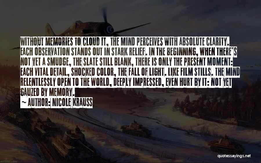 Nicole Krauss Quotes: Without Memories To Cloud It, The Mind Perceives With Absolute Clarity. Each Observation Stands Out In Stark Relief. In The