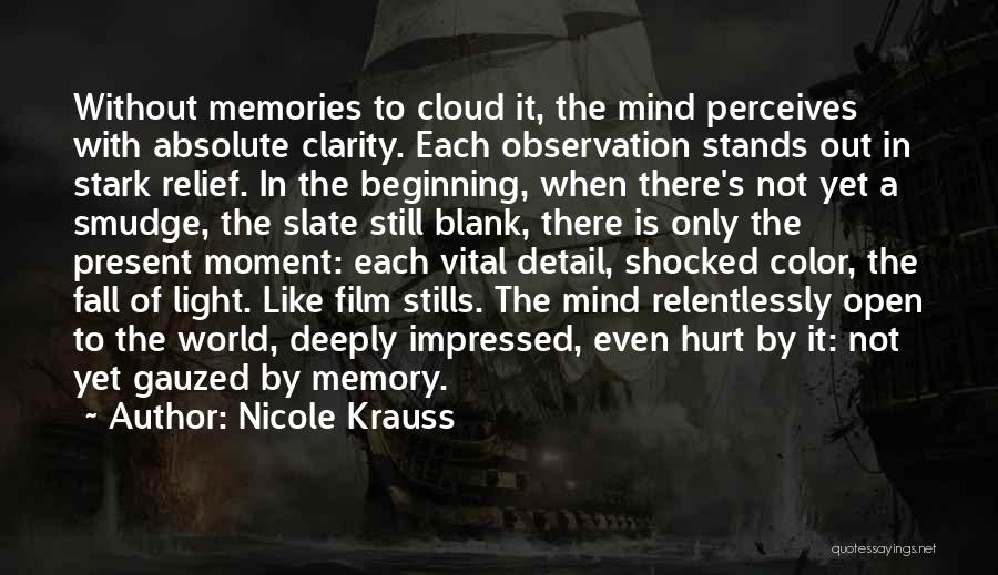 Nicole Krauss Quotes: Without Memories To Cloud It, The Mind Perceives With Absolute Clarity. Each Observation Stands Out In Stark Relief. In The