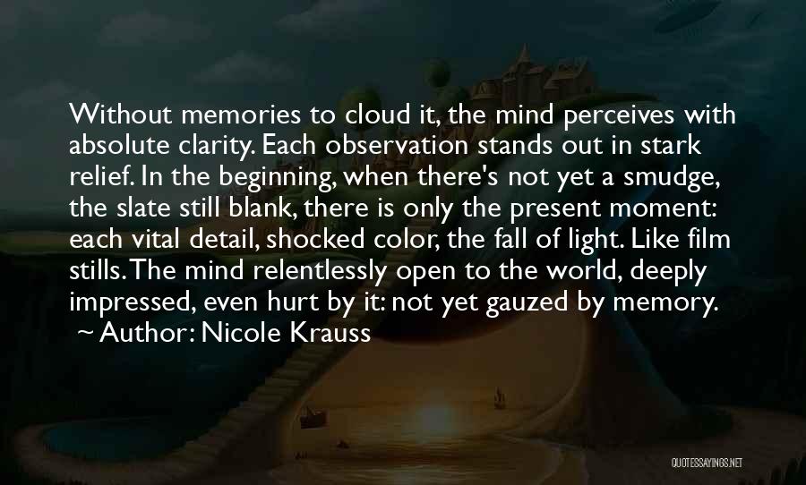 Nicole Krauss Quotes: Without Memories To Cloud It, The Mind Perceives With Absolute Clarity. Each Observation Stands Out In Stark Relief. In The