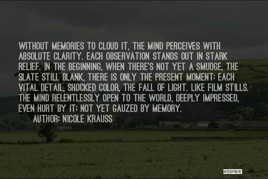 Nicole Krauss Quotes: Without Memories To Cloud It, The Mind Perceives With Absolute Clarity. Each Observation Stands Out In Stark Relief. In The