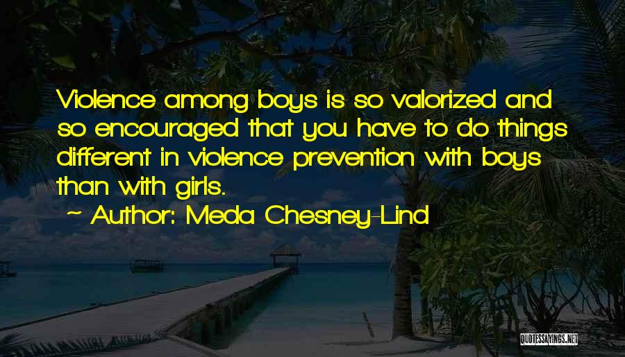 Meda Chesney-Lind Quotes: Violence Among Boys Is So Valorized And So Encouraged That You Have To Do Things Different In Violence Prevention With