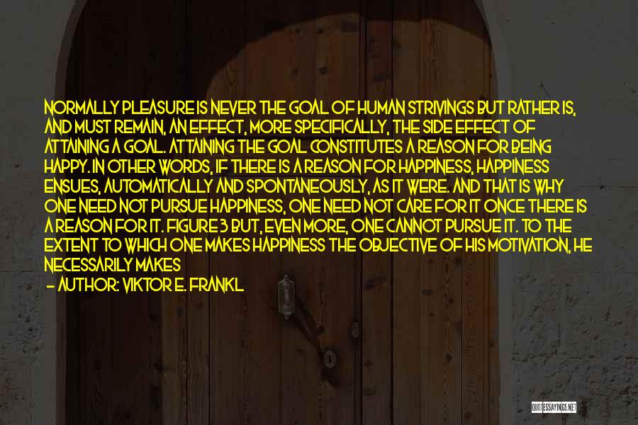 Viktor E. Frankl Quotes: Normally Pleasure Is Never The Goal Of Human Strivings But Rather Is, And Must Remain, An Effect, More Specifically, The
