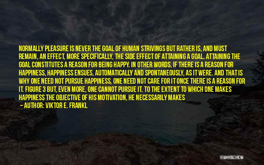 Viktor E. Frankl Quotes: Normally Pleasure Is Never The Goal Of Human Strivings But Rather Is, And Must Remain, An Effect, More Specifically, The