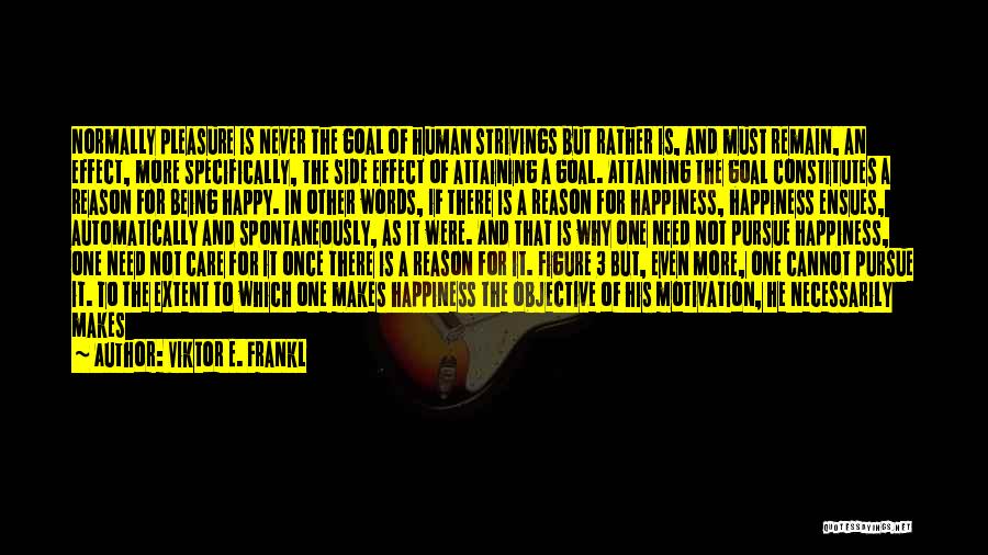 Viktor E. Frankl Quotes: Normally Pleasure Is Never The Goal Of Human Strivings But Rather Is, And Must Remain, An Effect, More Specifically, The