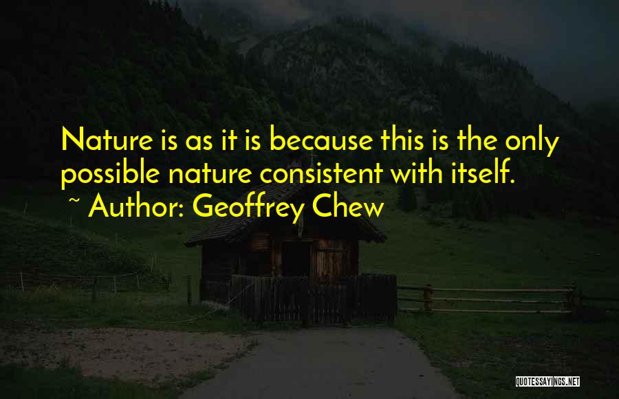 Geoffrey Chew Quotes: Nature Is As It Is Because This Is The Only Possible Nature Consistent With Itself.