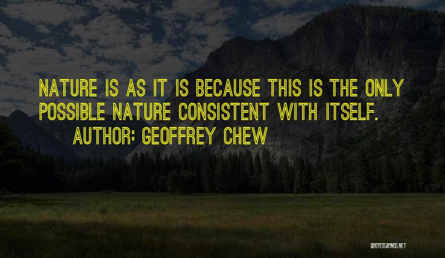 Geoffrey Chew Quotes: Nature Is As It Is Because This Is The Only Possible Nature Consistent With Itself.