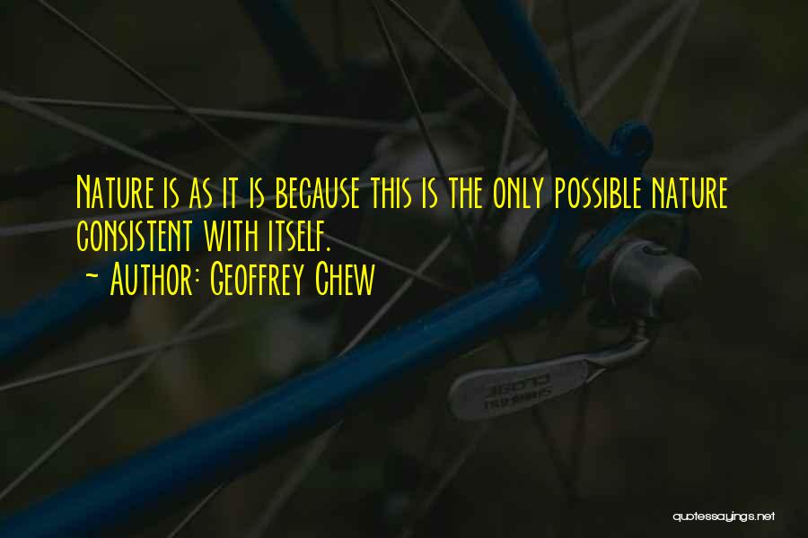 Geoffrey Chew Quotes: Nature Is As It Is Because This Is The Only Possible Nature Consistent With Itself.