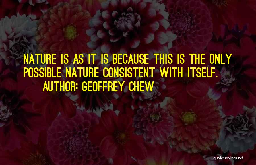 Geoffrey Chew Quotes: Nature Is As It Is Because This Is The Only Possible Nature Consistent With Itself.