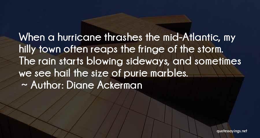 Diane Ackerman Quotes: When A Hurricane Thrashes The Mid-atlantic, My Hilly Town Often Reaps The Fringe Of The Storm. The Rain Starts Blowing